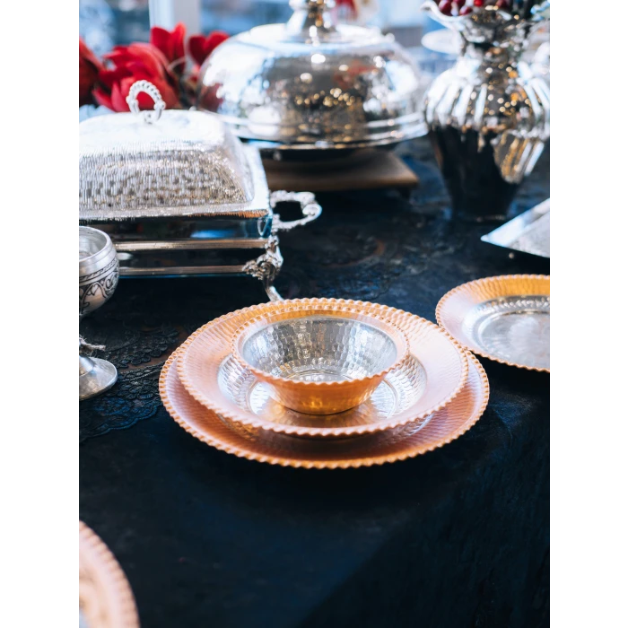 BAKIR YEMEK TAKIMI DAR KIVRIMLI MODEL MAT RENK (6 KİŞİLİK)