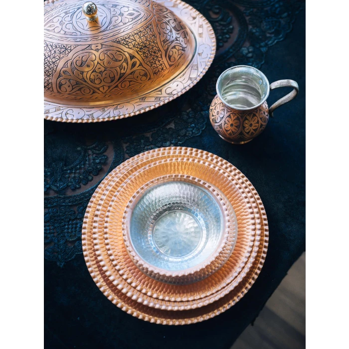 BAKIR YEMEK TAKIMI DAR KIVRIMLI MODEL MAT RENK (6 KİŞİLİK)