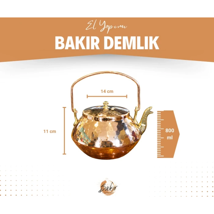 Bakır Zen Demlik Çekiç Dövme Parlak Bakır Renk No:2