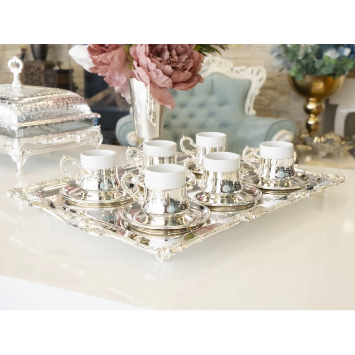 GÜMÜŞ KAPLAMA FİNCAN TAKIMI BOMBELİ MODEL