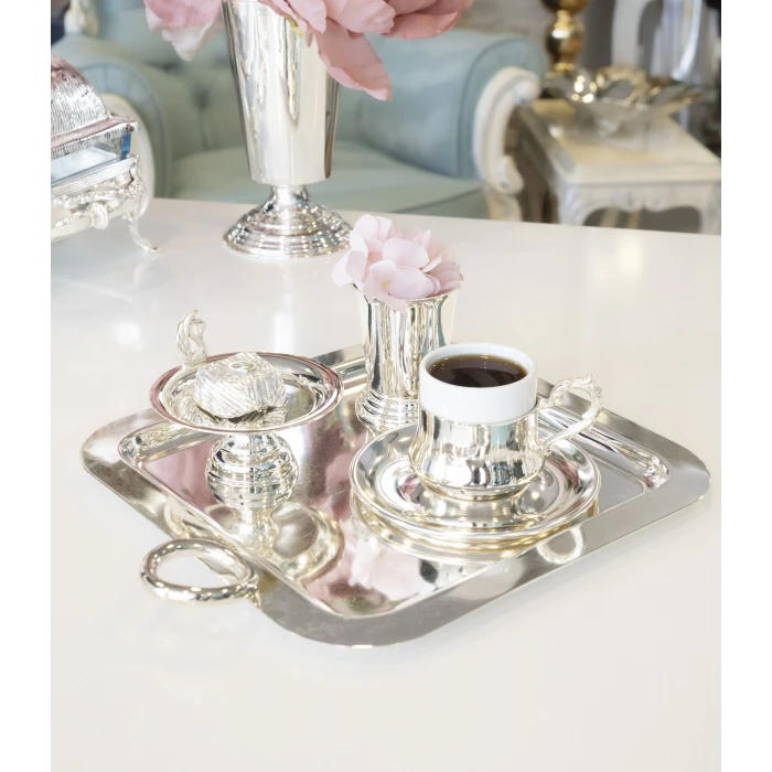 GÜMÜŞ KAPLAMA FİNCAN TAKIMI BOMBELİ MODEL