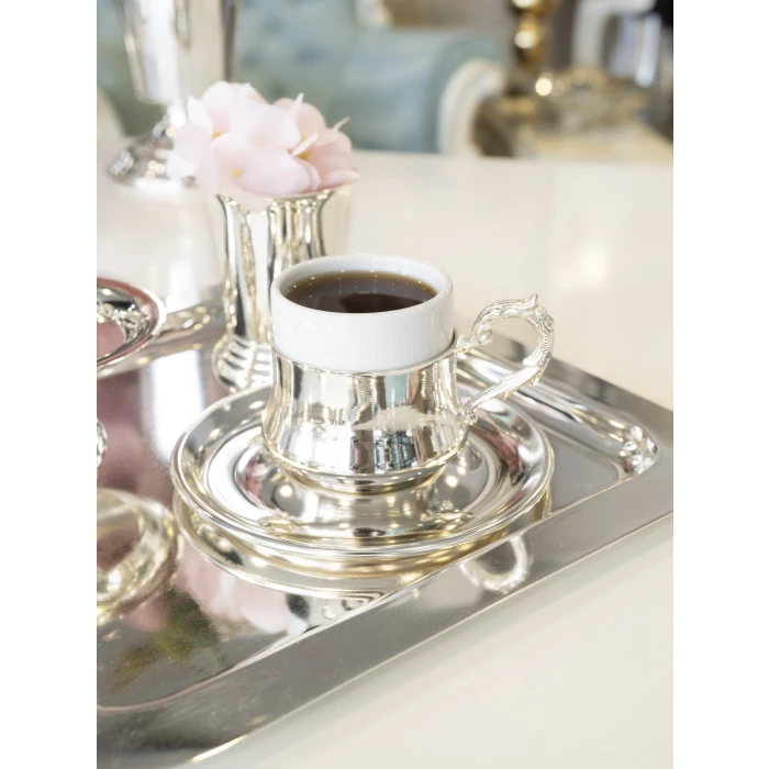 GÜMÜŞ KAPLAMA FİNCAN TAKIMI BOMBELİ MODEL