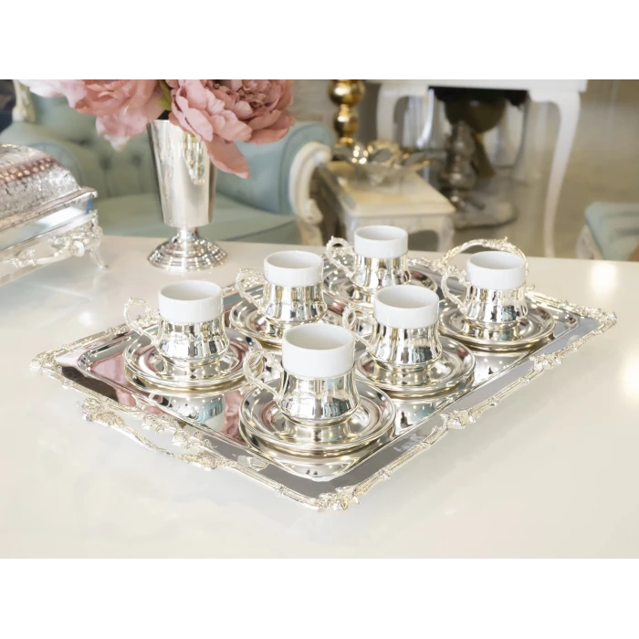 GÜMÜŞ KAPLAMA FİNCAN TAKIMI BOMBELİ MODEL