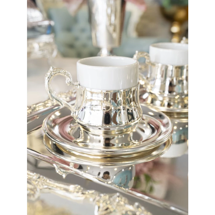 GÜMÜŞ KAPLAMA FİNCAN TAKIMI BOMBELİ MODEL