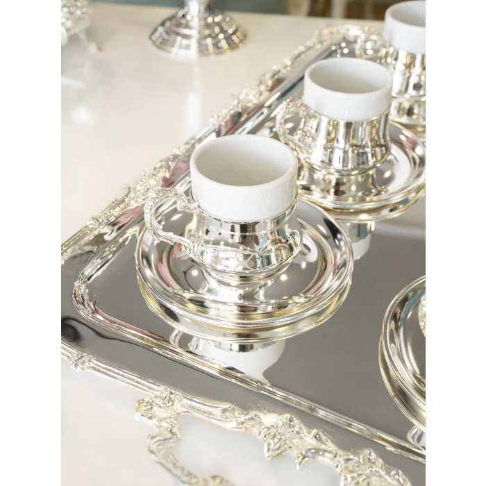 GÜMÜŞ KAPLAMA FİNCAN TAKIMI BOMBELİ MODEL