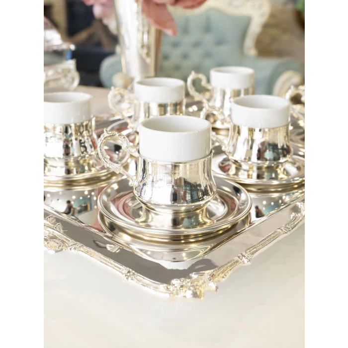 GÜMÜŞ KAPLAMA FİNCAN TAKIMI BOMBELİ MODEL