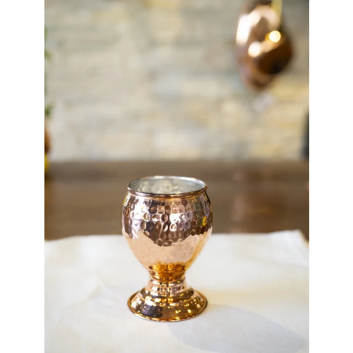 BAKIR BARDAK KADEH ÇEKİÇ DÖVMELİ BAKIR RENK