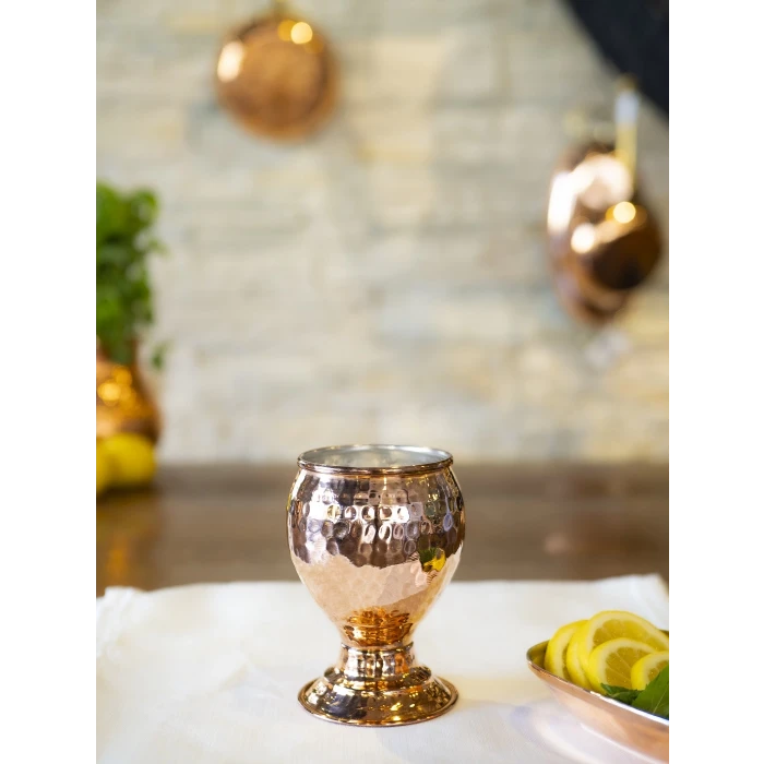 BAKIR BARDAK KADEH ÇEKİÇ DÖVMELİ BAKIR RENK