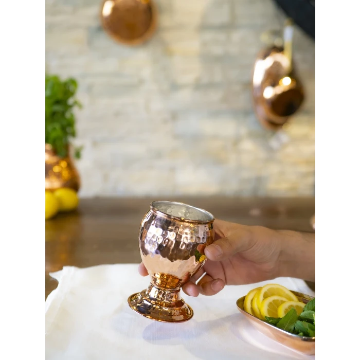 BAKIR BARDAK KADEH ÇEKİÇ DÖVMELİ BAKIR RENK