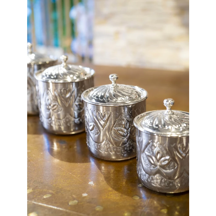 BAKIR BAHARAT TAKIMI DESEN KAKMALI MODEL GÜMÜŞ RENK (4LÜ)