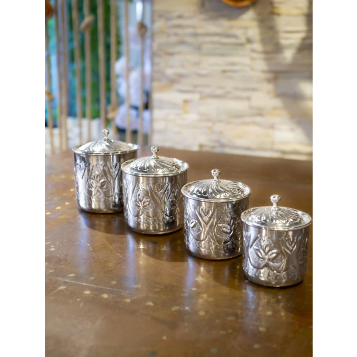 BAKIR BAHARAT TAKIMI DESEN KAKMALI MODEL GÜMÜŞ RENK (4LÜ)