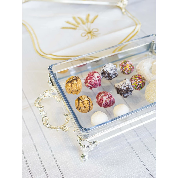 GÜMÜŞ KAPLAMA KAPAKLI SUNUMLUK DİKDÖRTGEN FORM KUMLU DOKU NO1