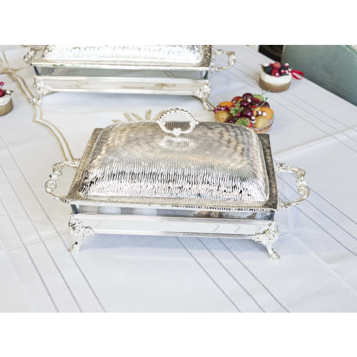 GÜMÜŞ KAPLAMA KAPAKLI SUNUMLUK DİKDÖRTGEN FORM KUMLU DOKU NO1