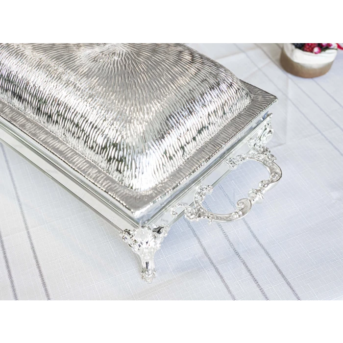 GÜMÜŞ KAPLAMA KAPAKLI SUNUMLUK DİKDÖRTGEN FORM KUMLU DOKU KAPAKLI NO2