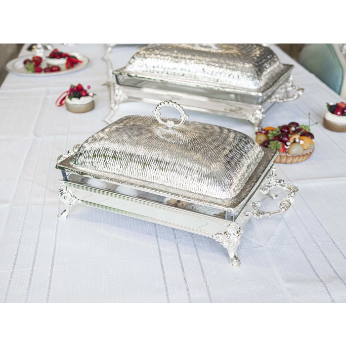 GÜMÜŞ KAPLAMA KAPAKLI SUNUMLUK DİKDÖRTGEN FORM KUMLU DOKU KAPAKLI NO2