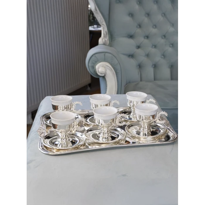 GÜMÜŞ KAPLAMA FİNCAN SETİ ÇELENK KULPLU MODEL