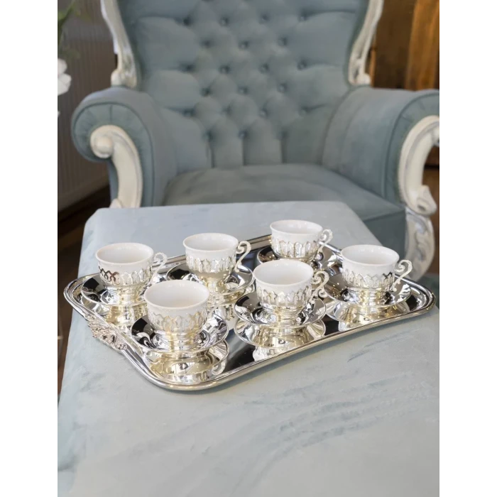 GÜMÜŞ KAPLAMA FİNCAN SETİ DANTEL DETAYLI MODEL