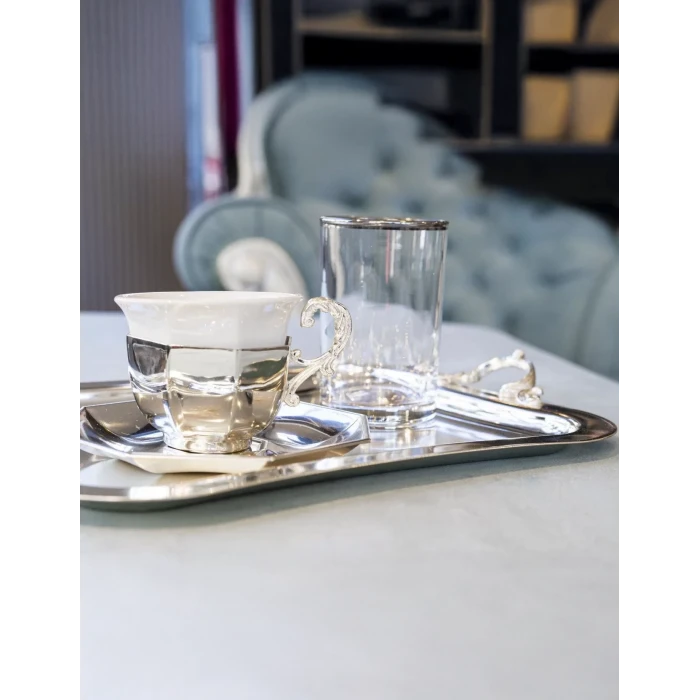 GÜMÜŞ KAPLAMA FİNCAN SETİ KÖŞELİ MODEL