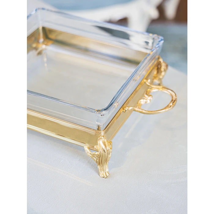 GÜMÜŞ KAPLAMA CAMLI SUNUMLUK KARE FORM GOLD RENK NO1