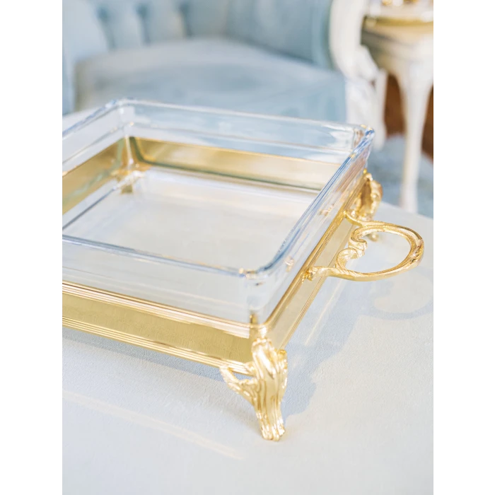 GÜMÜŞ KAPLAMA CAMLI SUNUMLUK KARE FORM GOLD RENK NO1