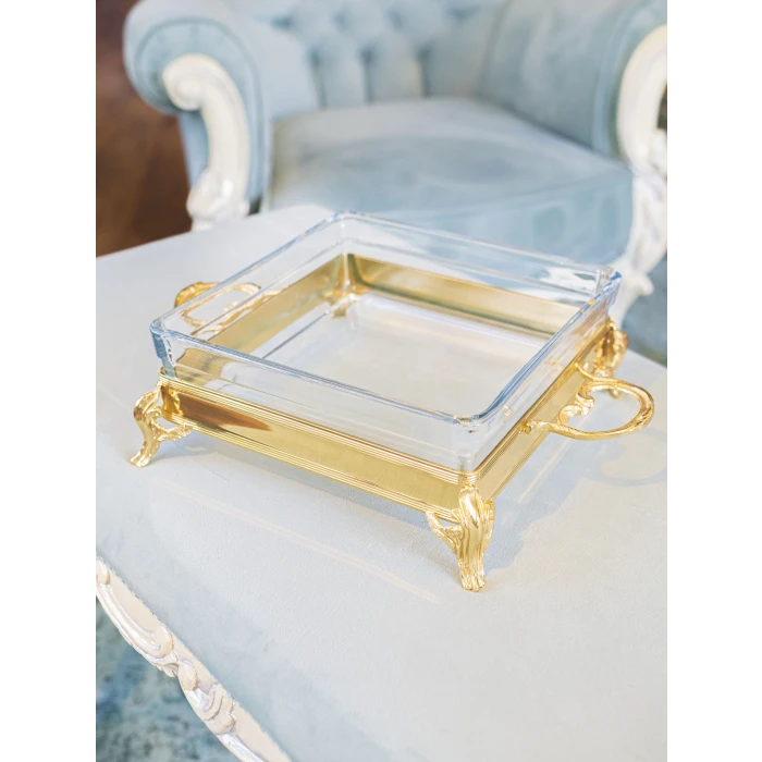 GÜMÜŞ KAPLAMA CAMLI SUNUMLUK KARE FORM GOLD RENK NO1