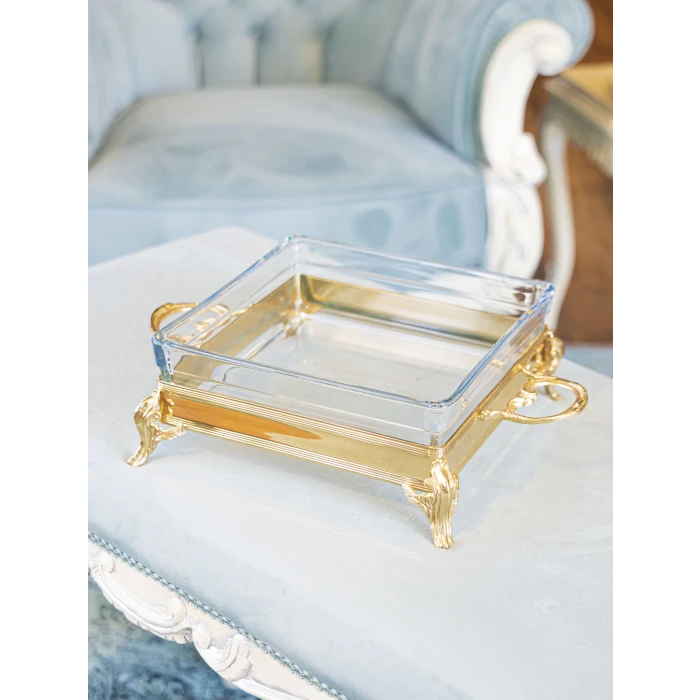 GÜMÜŞ KAPLAMA CAMLI SUNUMLUK KARE FORM GOLD RENK NO1