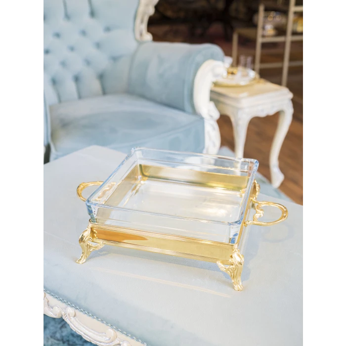 GÜMÜŞ KAPLAMA CAMLI SUNUMLUK KARE FORM GOLD RENK NO1