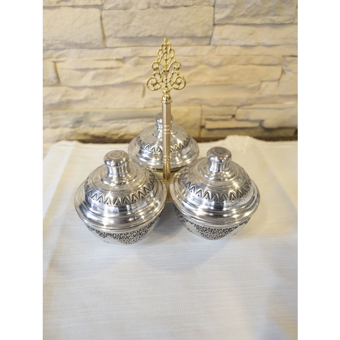 BAKIR ÇEREZLİK İŞLEMELİ 3 HAZNELİ MODEL GÜMÜŞ RENK