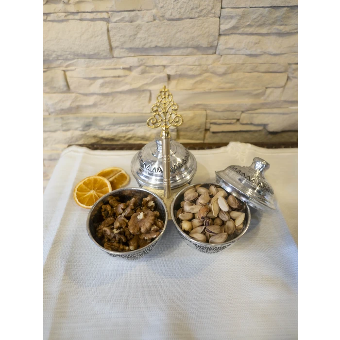 BAKIR ÇEREZLİK İŞLEMELİ 3 HAZNELİ MODEL GÜMÜŞ RENK