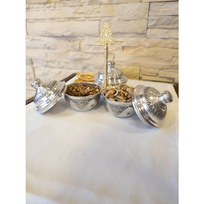 BAKIR ÇEREZLİK İŞLEMELİ 3 HAZNELİ MODEL GÜMÜŞ RENK