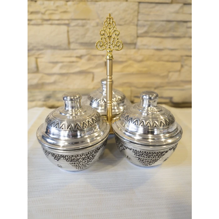 BAKIR ÇEREZLİK İŞLEMELİ 3 HAZNELİ MODEL GÜMÜŞ RENK