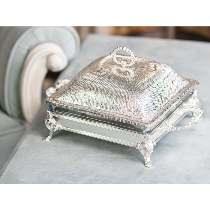 GÜMÜŞ KAPLAMA KAPAKLI SUNUMLUK KARE FORM KUMLU DOKU no1