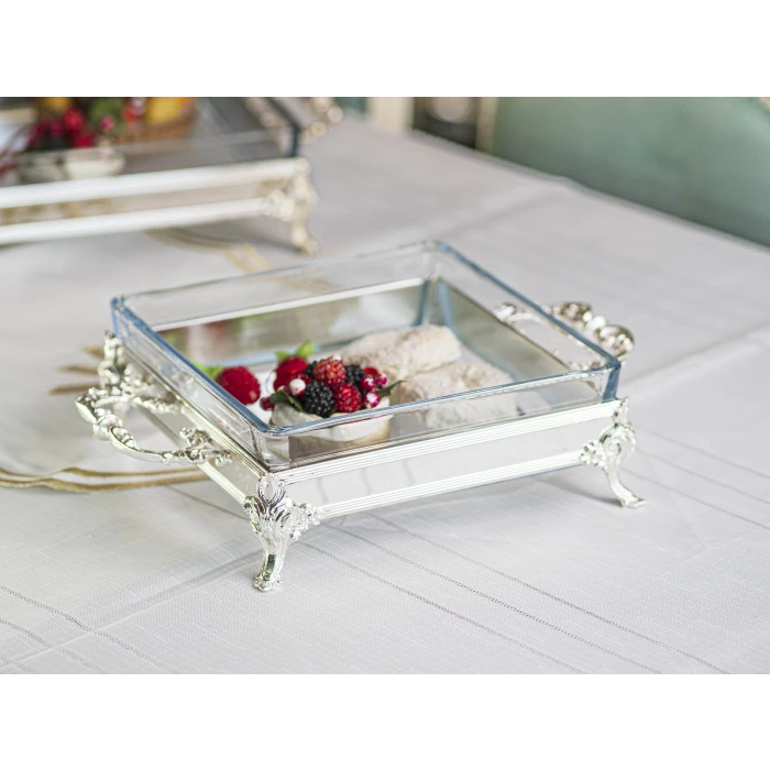 GÜMÜŞ KAPLAMA SUNUMLUK KARE FORM NO:1 KAPAKSIZ