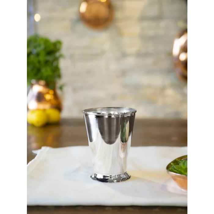 Bakır Bardak Kısa Şerbet Model Gümüş Renk 2li