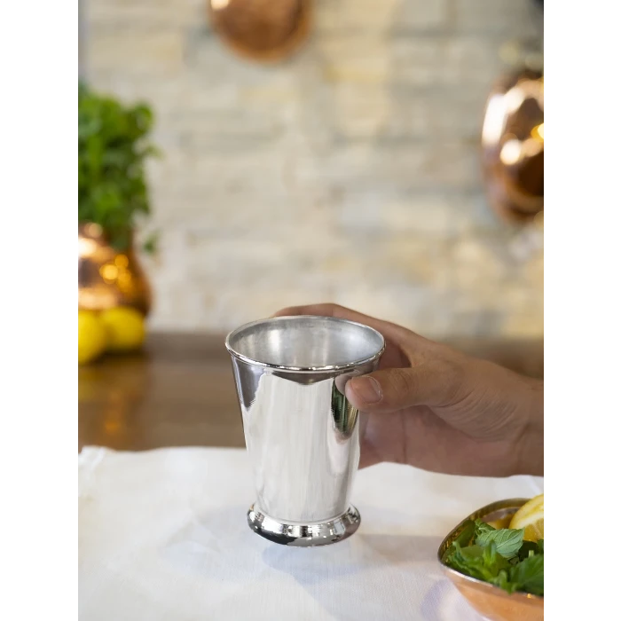Bakır Bardak Kısa Şerbet Model Gümüş Renk 2li