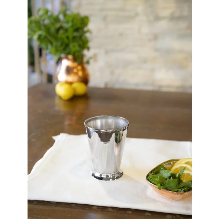 Bakır Bardak Kısa Şerbet Model Gümüş Renk