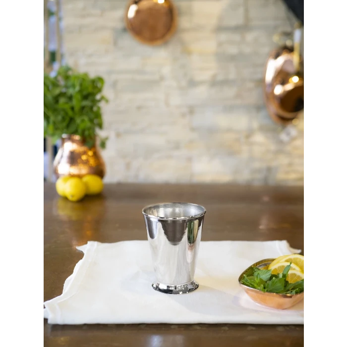 Bakır Bardak Kısa Şerbet Model Gümüş Renk