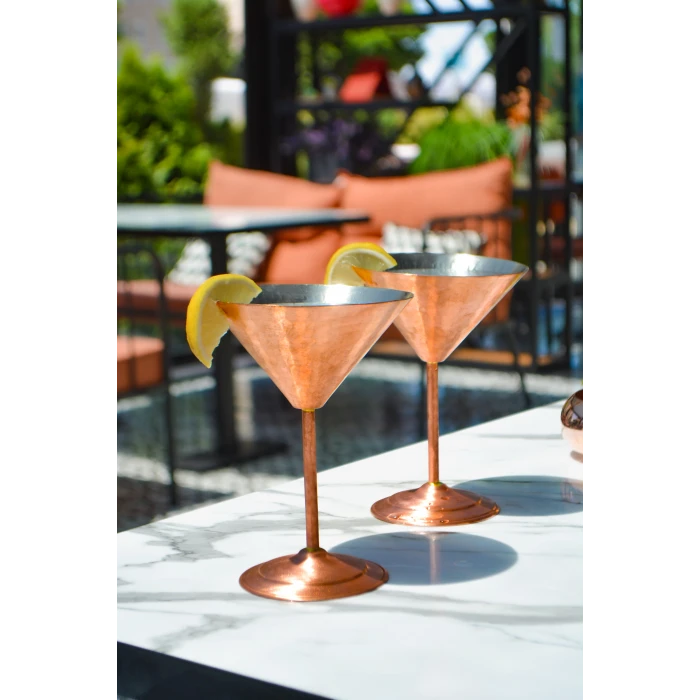 Bakır Kadeh Martini Çekiç Dövme Model 2li Mat Bakır Renk