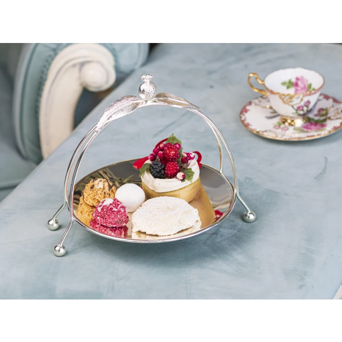 GÜMÜŞ KAPLAMA KURABİYELİK, SUNUMLUK NAR DETAYLI SEPET MODEL