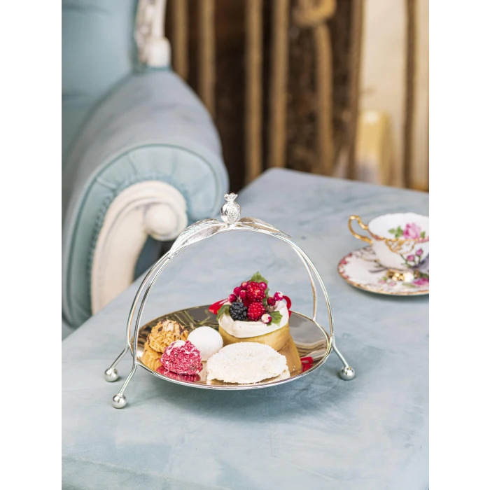 GÜMÜŞ KAPLAMA KURABİYELİK, SUNUMLUK NAR DETAYLI SEPET MODEL