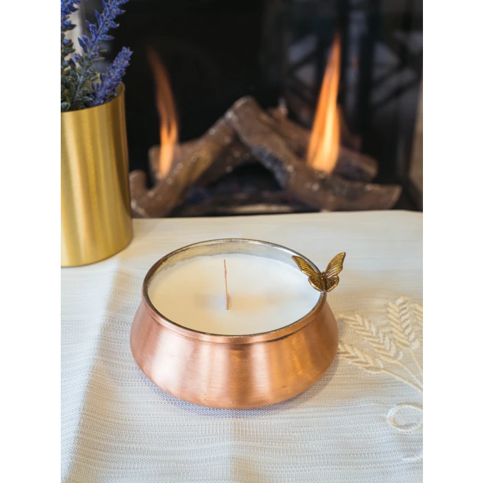 BAKIR KASELİ SOYA MUMU KELEBEK DETAYLI MAT BAKIR RENK
