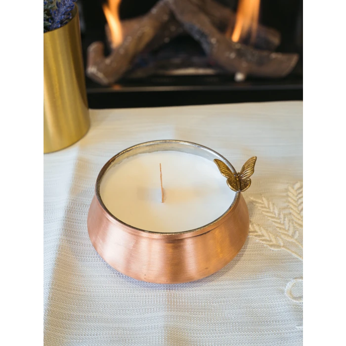 BAKIR KASELİ SOYA MUMU KELEBEK DETAYLI MAT BAKIR RENK