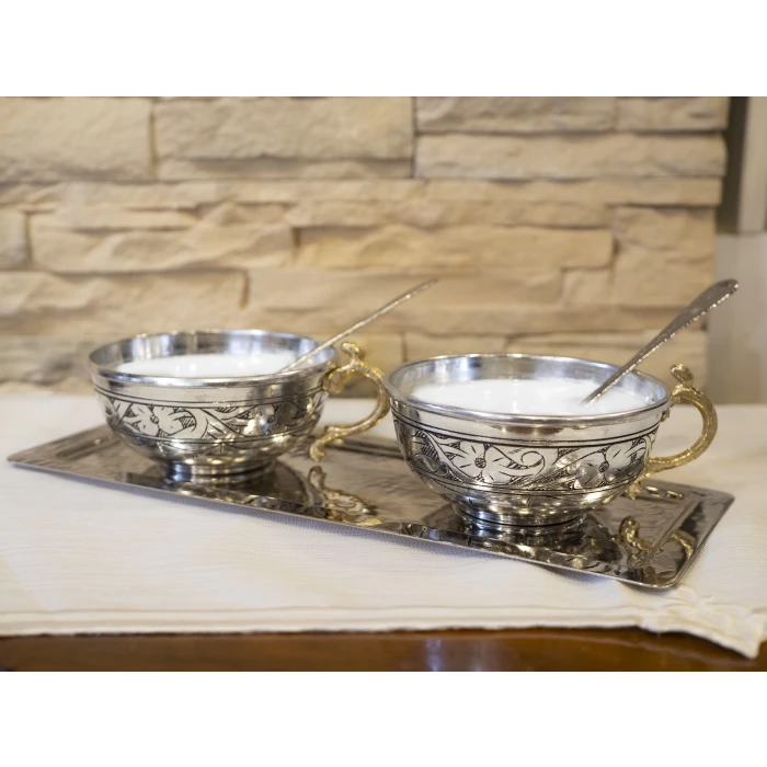 BAKIR AYRAN TASI TEK KULPLU OYMA NAKIŞLI GÜMÜŞ RENK (2 ADET)