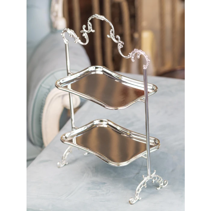 GÜMÜŞ KAPLAMA 2 KATLI TEPSİLİ SUNUMLUK DİKDÖRTGEN FORM