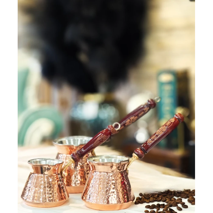 BAKIR TOMBUL CEZVE ÇEKİÇ DÖVME SET PARLAK RENK