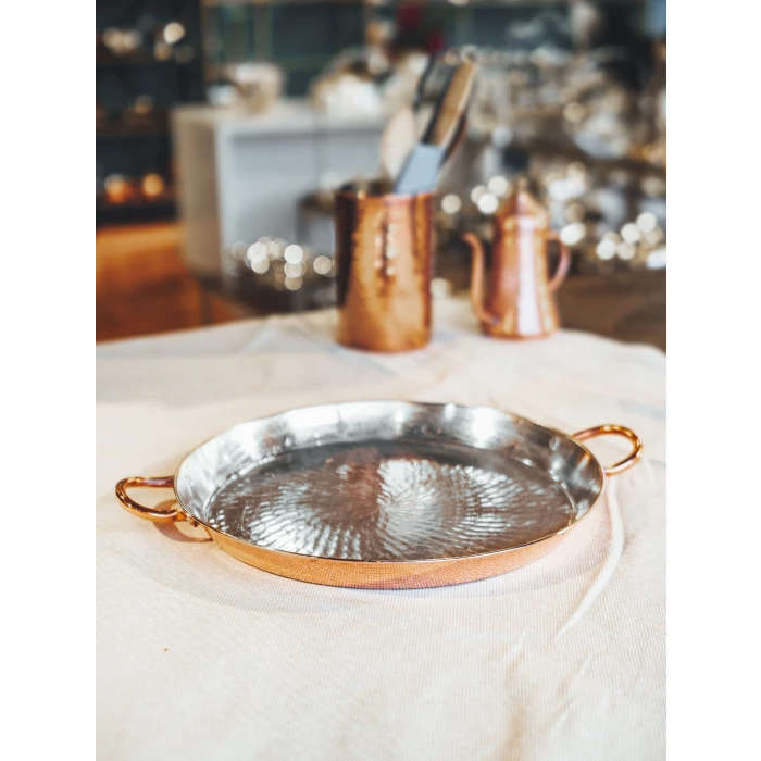 BAKIR FIRIN TEPSİSİ YUVARLAK BORU KULPLU MODEL