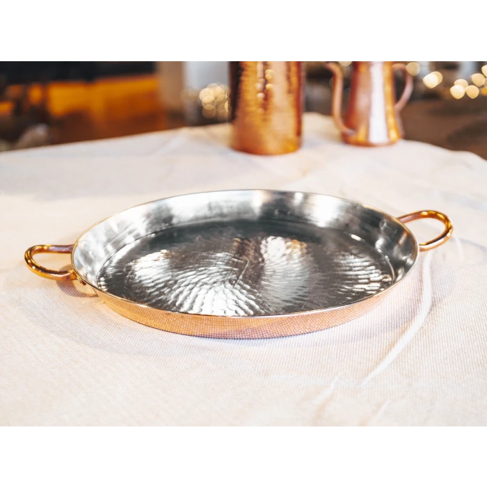 BAKIR FIRIN TEPSİSİ YUVARLAK BORU KULPLU MODEL