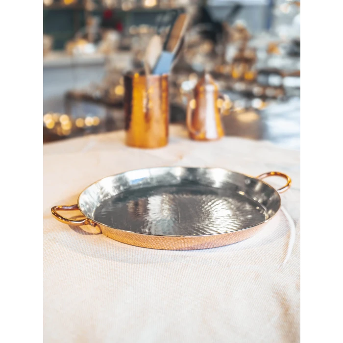 BAKIR FIRIN TEPSİSİ YUVARLAK BORU KULPLU MODEL