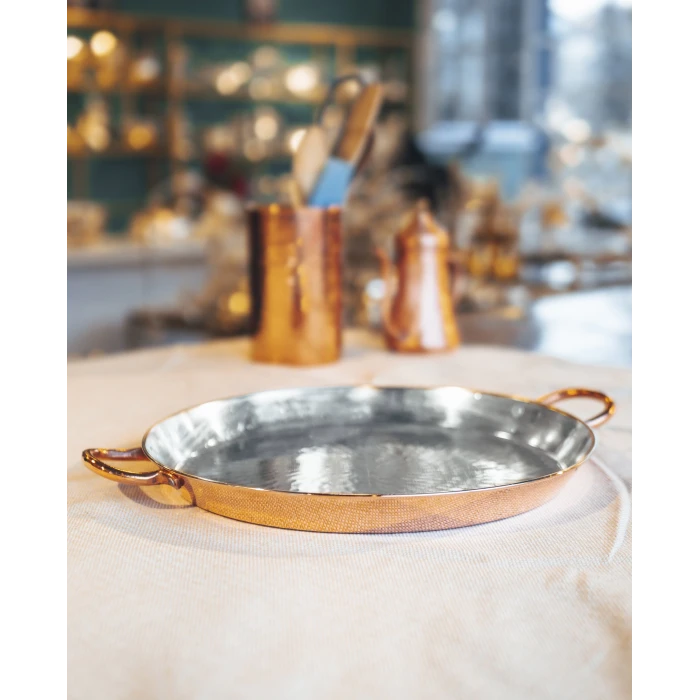 BAKIR FIRIN TEPSİSİ YUVARLAK BORU KULPLU MODEL