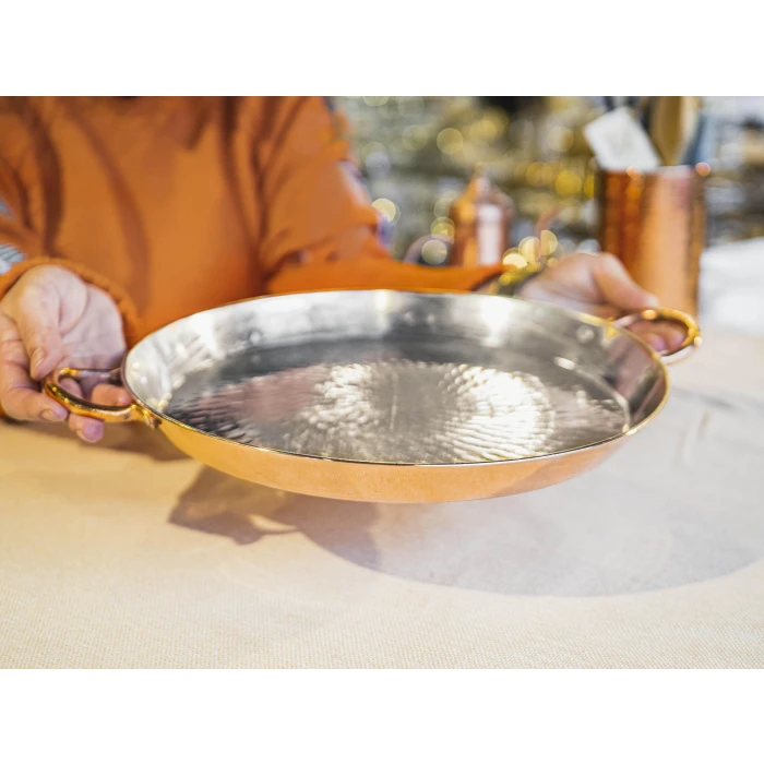 BAKIR FIRIN TEPSİSİ YUVARLAK BORU KULPLU MODEL